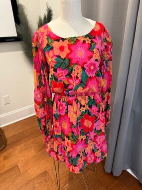 Billabong Pink Floral Long-Sleeve Casual Dress